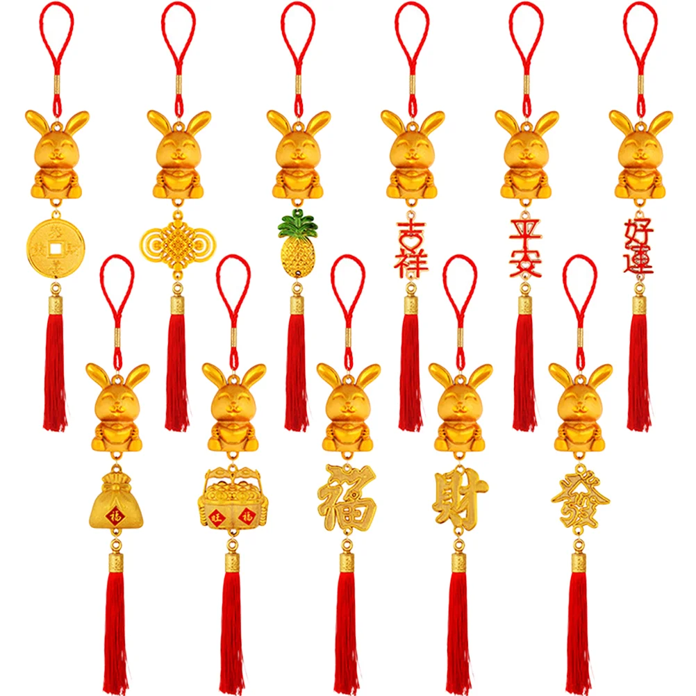 

11Pcs New Year Rabbit Pendant Spring Festival Tassels Hanging Pendants Festival Supplies Mixed Style