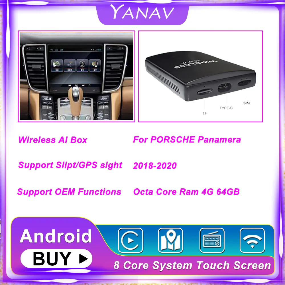 

Carplay Wireless Ai Box Dual Bluetooth Android For PORSCHE Panamera 2018-2020 Auto Car Radio Multimedia Player Smart Box HDMI