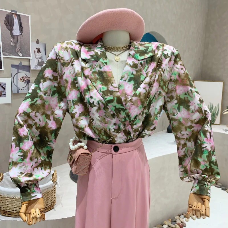 

WDMSNA темпераментная Цветочная рубашка для женщин весна-лето новые женские блузки с длинным рукавом в гонконгском ретро-стиле Blusa Feminina