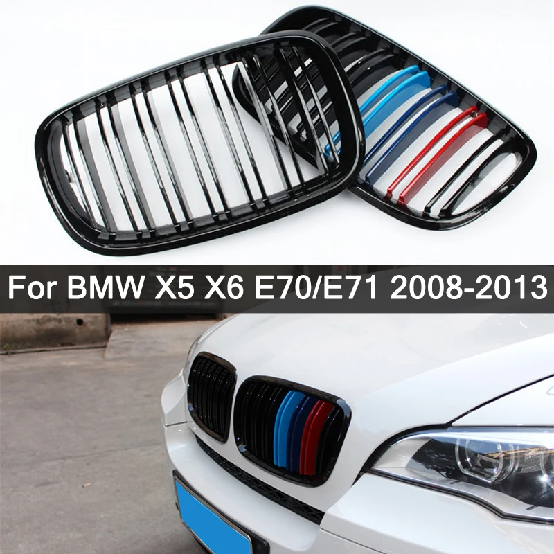 

For BMW X5 X6 E70 E71 2008-2013 Glossy Black M Color Dual Slat Style Front Kidney Grille Grill Refit Hood Bumper Grills Styling