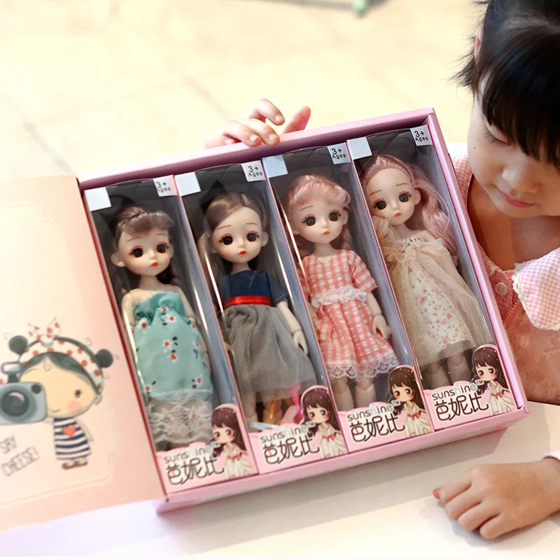 

4pcs Dolls Set 24cm BJD Doll Princess Gift Box Dress Up Bjd Simulation Doll Girl Toy Birthday Gift Bjd Doll Full Set