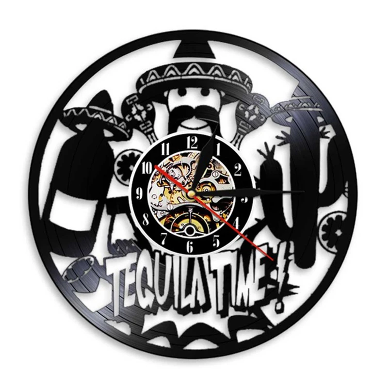 

Tequila Time Vinyl Record Wall Clock Bar Alcohol Restaurant Wine Drink Wall Clock Watches Personality Tequila Club Business Sign