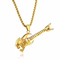darhsen brand music theme male boy men necklaces guitar pendants silver color stainless steel link chain fashion jewelry