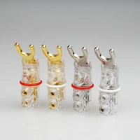 4pcs gold rhodium plated y spade banana plug connectors jagged sawtooth speaker plugs hifi audio screw fork connector adapter