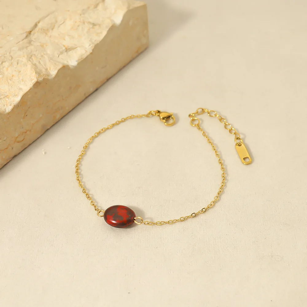 

Occidental Net Red Natural Stone Rutile Titanium Steel Bracelet Small Premium Plating 14k Real Gold Simple Versatile Handwear