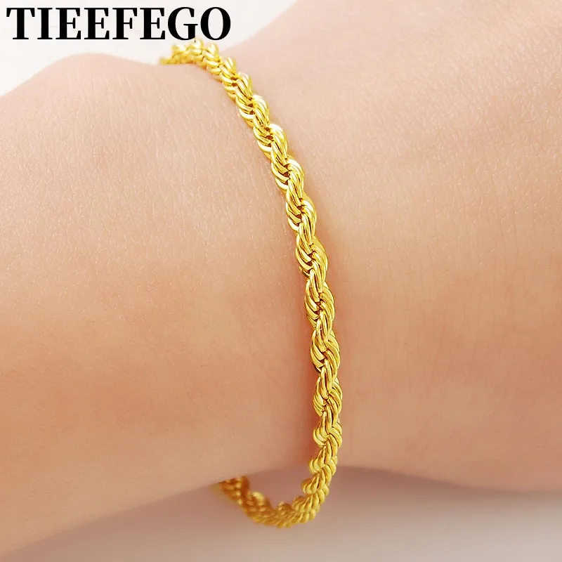 

TIEEFEGO 24K Gold Bracelet 3MM Twisted Rope Twisted Gold Plated Bracelet for Men & Women Wedding Jewelry Gifts