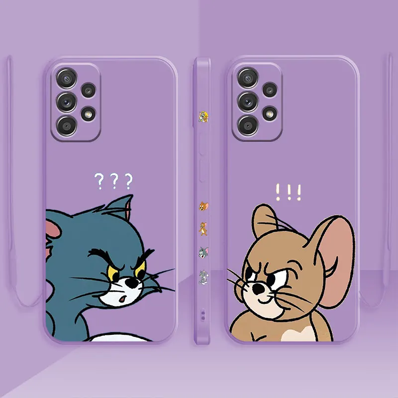 

Square Liquid Silicon Case For Samsung Galaxy A51 A71 A12 A52 A73 A72 A32 A42 A21s A31 Phone Cover Tom and Jerry Couple Doubt
