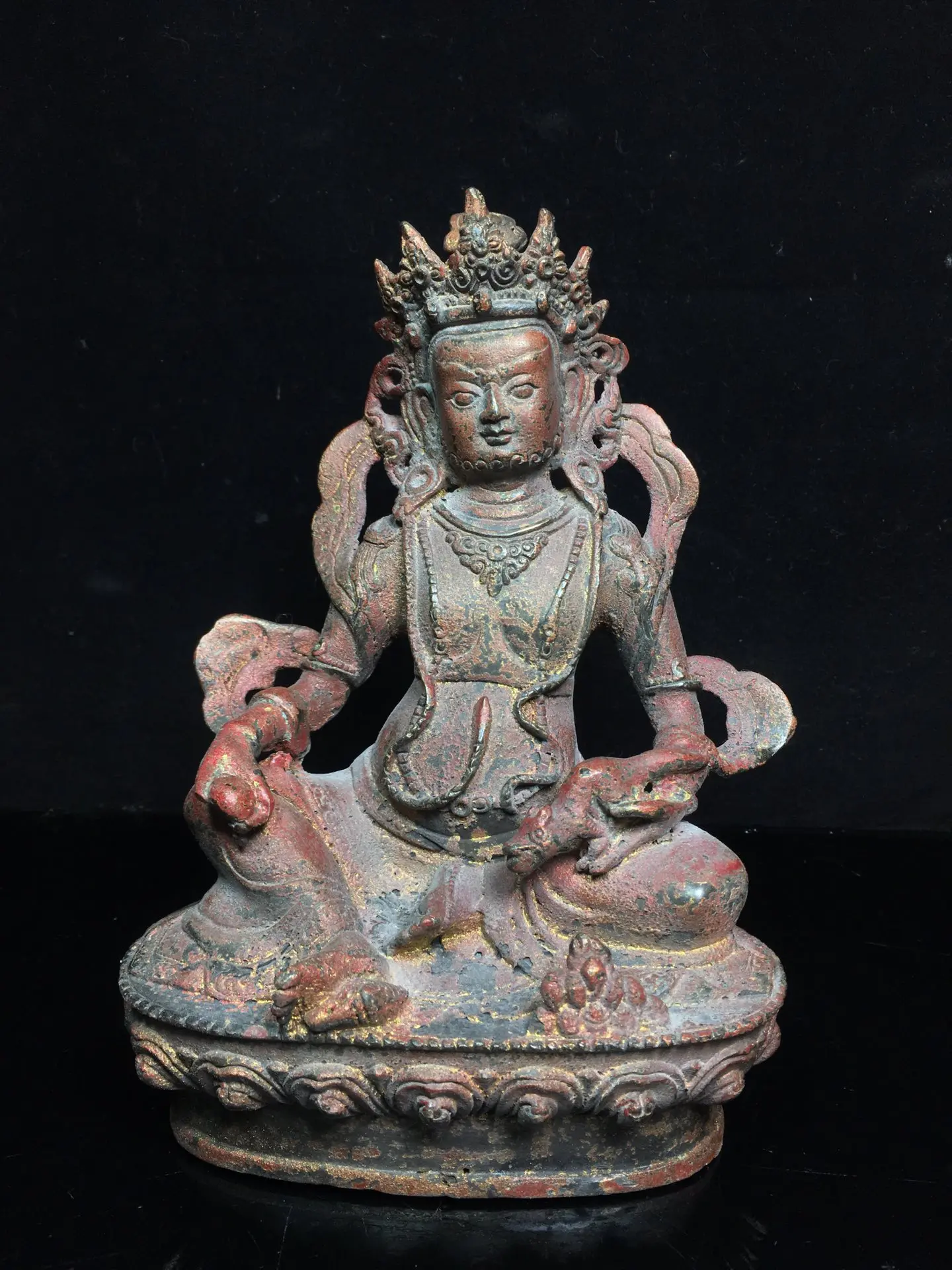 

8" Tibetan Temple Collection Old Bronze Cinnabar Huang Caishen Yellow God of Wealth Buddha worship buddha Town house Exorcism