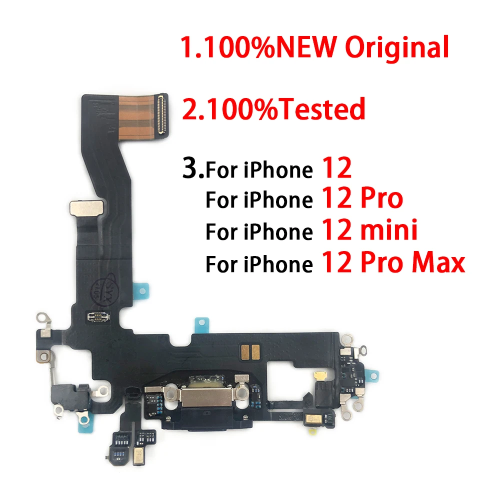 

100% Новый оригинальный для iPhone 12 Pro Max 12Pro mini USB-порт для зарядки, гибкий кабель, разъем для зарядки, розетка, док-станция с Micro