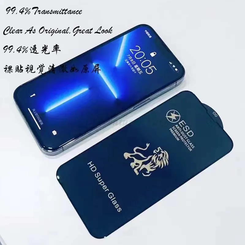 Tanie Dla IPhone 14 Szkło 10 Sztuk Hurtownie Lion King ESD Hartowane Screen Protector 13 12 11 Pro Max X XS XR 6 7 8 Anti-kurz Pełny Klej