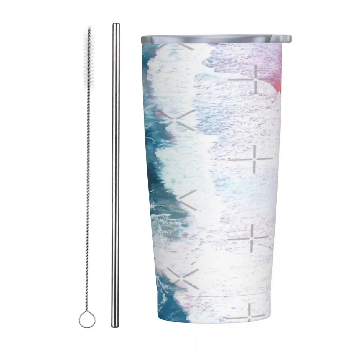 

Aerial Beach, Ocean Waves Stainless Steel Mug Environmentally Friendly easy to use With straw brush Reusable