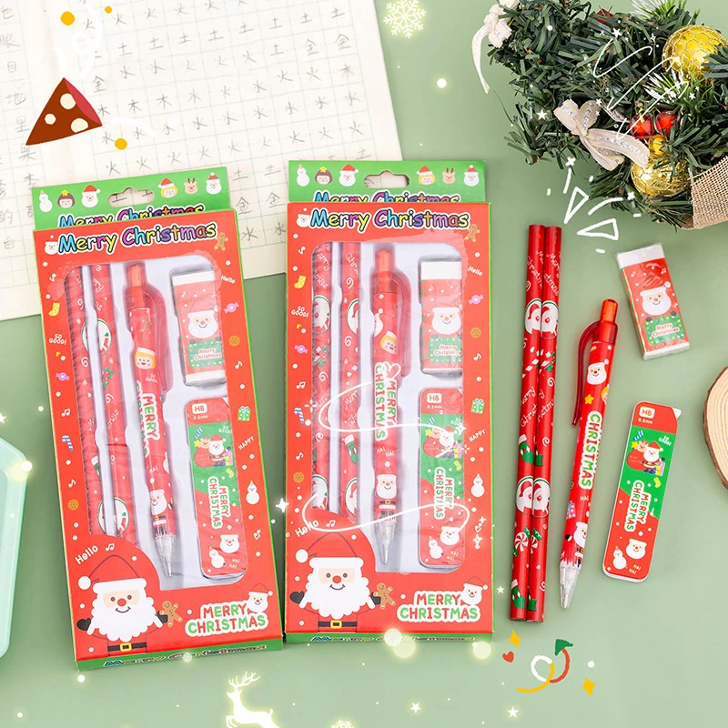 

1 набор, новый креативный Рождественский подарочный набор из пяти предметов, милый мультяшный ластик для карандашей, рождественские подарки, канцелярские принадлежности для студентов