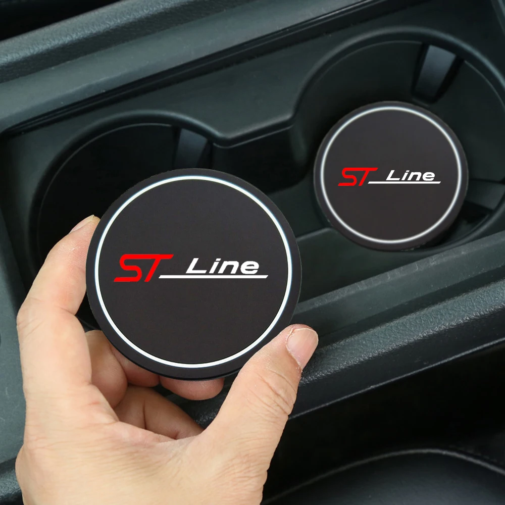 

2Pcs Car Coasters Water Cup Slots Non-Slip Mat Waterproof Water Cup Mat Drink Pad For ford st line stline fiesta Car Styling