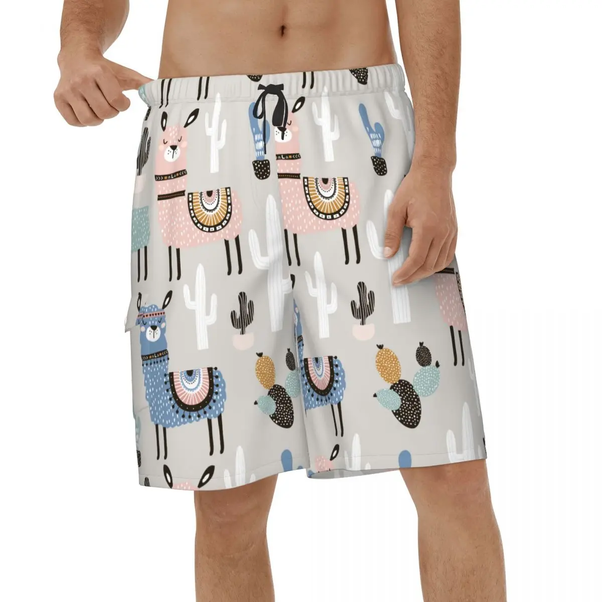 

Printed Shorts Alpaca Bohemia Summer Men's Beachwear Cute Cartoon Animal Male Beach Shorts