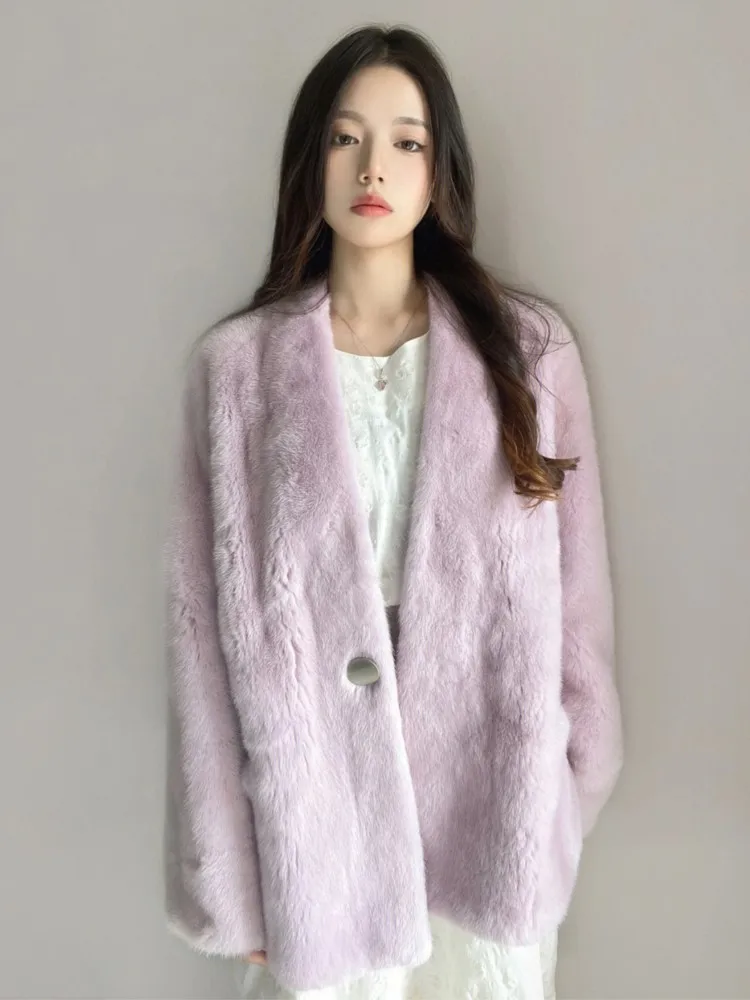 Winter Coat For Women Faux Fur Coat High-Quality Luxury Purple Long Sleeve Warm Fluffy Cardigan Korea Clothes Autumn Outwear