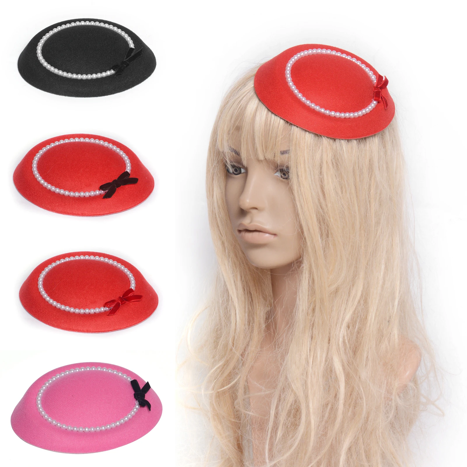 Женская шляпа-таблетка с бантом и бусинами заколка для волос аксессуары чародеи