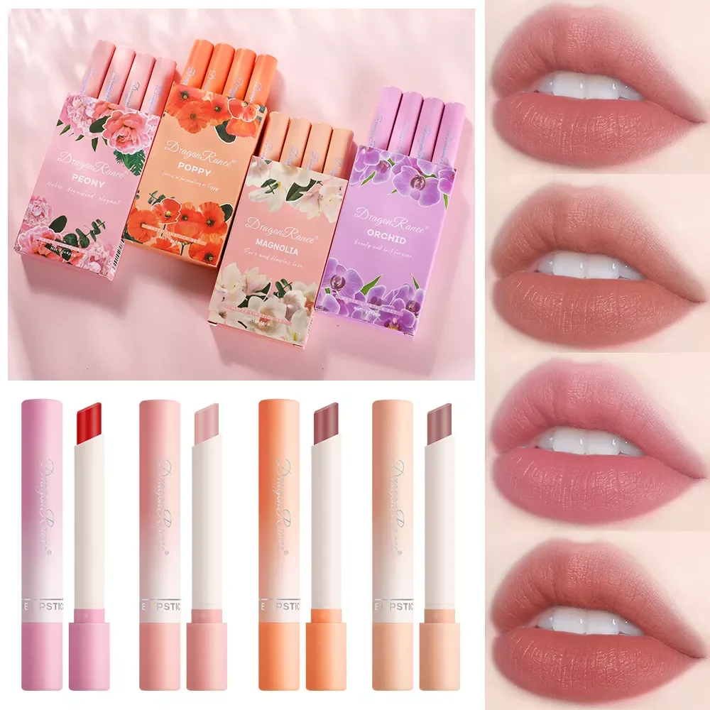 

NEW Cigarette Tube Lipstick Set Flower Matte Velet Lip Gloss Set Nude Red Lip Tint Combo Non-fading Lip Glaze Makeup Cosmetic