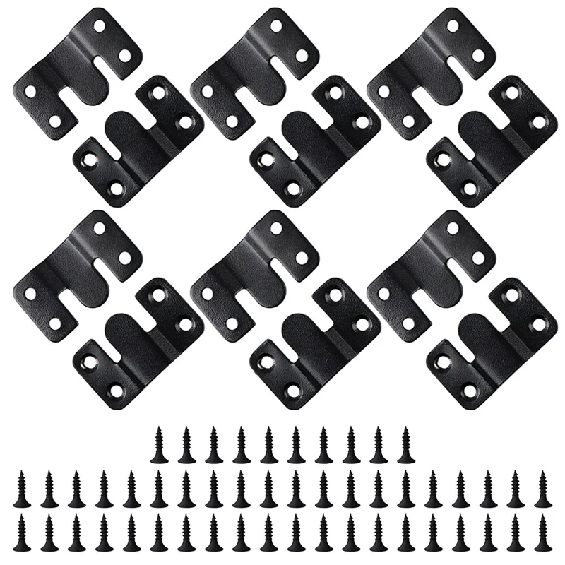 

12PCS Black Mount Bracket Interlock Hanging Buckle Z Clips Headboard Wall Mounting Brackets With 48PCS Screws