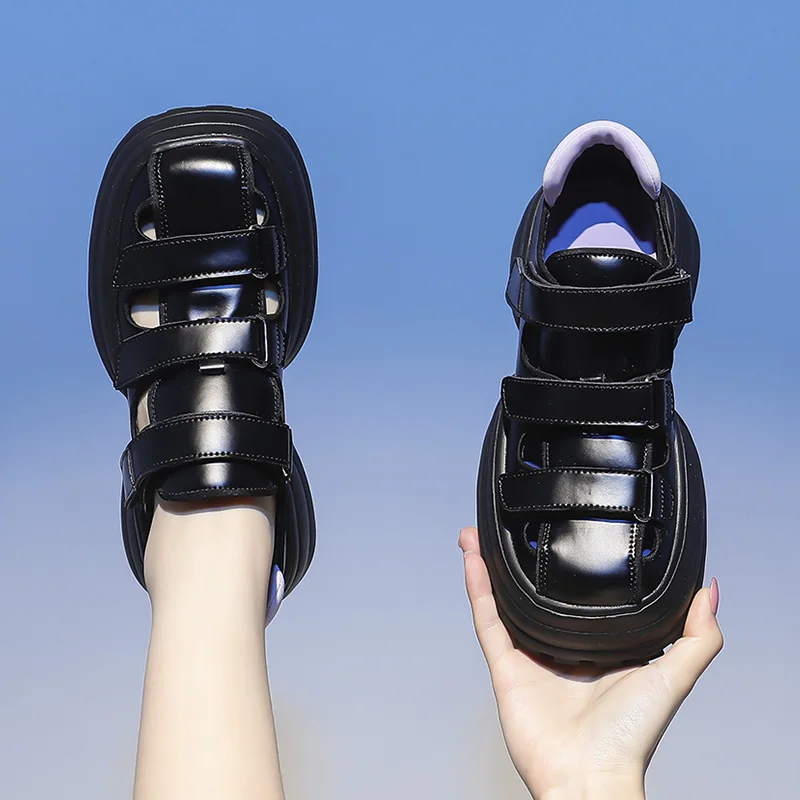 CICIYANG Gladiator Summer Sandals Genuine Leather 2023 New Chunky Platform Beach Shoes Sheepskin Thick Soled Sandals For Ladies