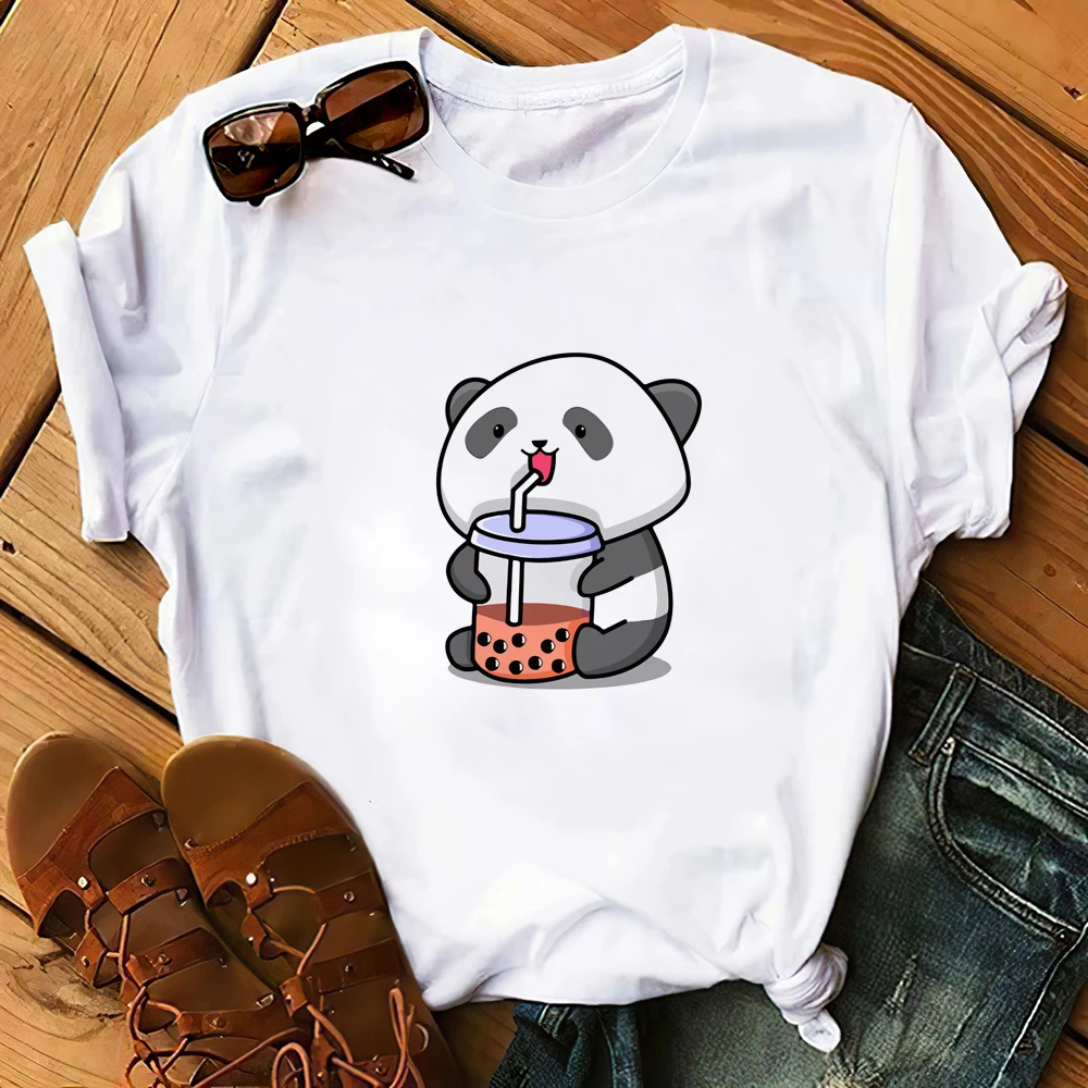 

2022 Summer Short Sleeve T-Shirt Harajuku Print Fashion For Men Women Tops Oversized T Shirt Drinking Milk Tea Bear Graphic Tees