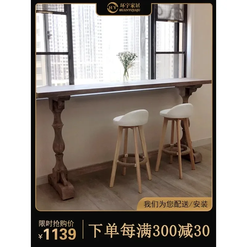 Американский деревенский длинный стол на стене обеденный из массива дерева