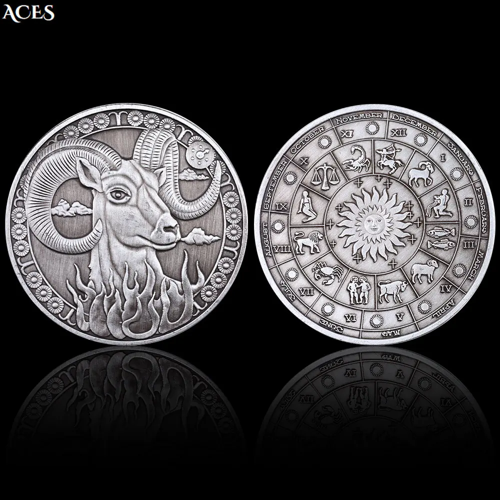 

Christmas Gifts Aries Coin Twelve Constellations Zodiac Coin Collectibles Antique Imitation Constellation Patron Saint Token