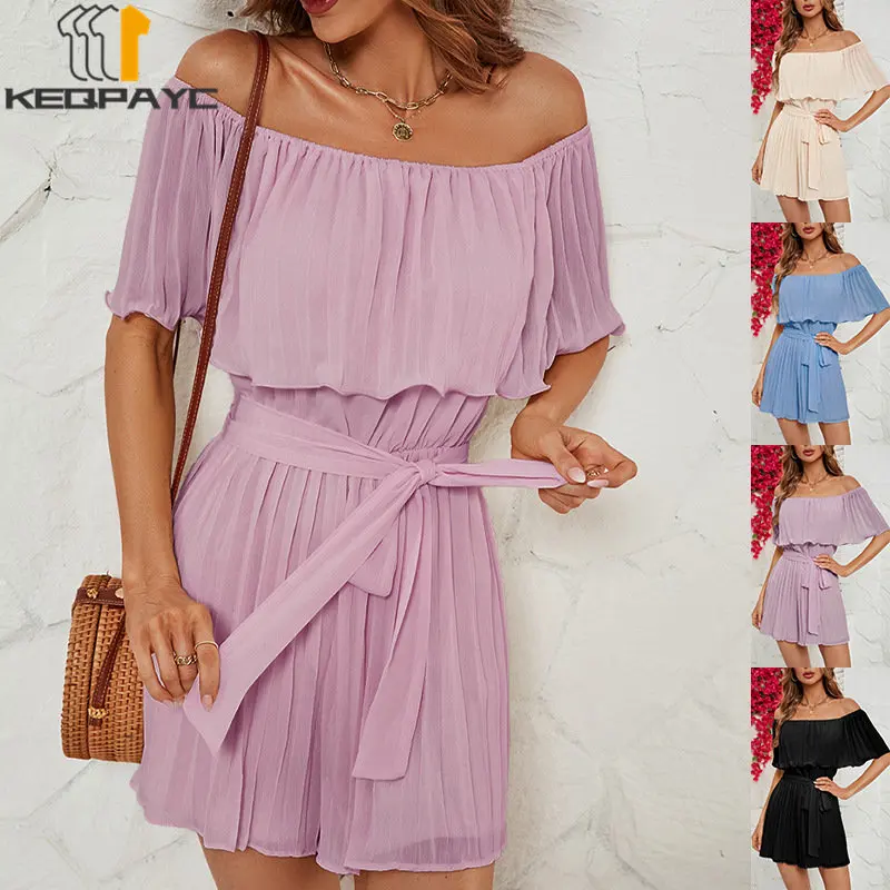 

Women's Summer Short Playsuit New 2023 Women Sexy Strapless Slash Neck Rompers Female Casual Ruffles Playsuits Jumpsuit