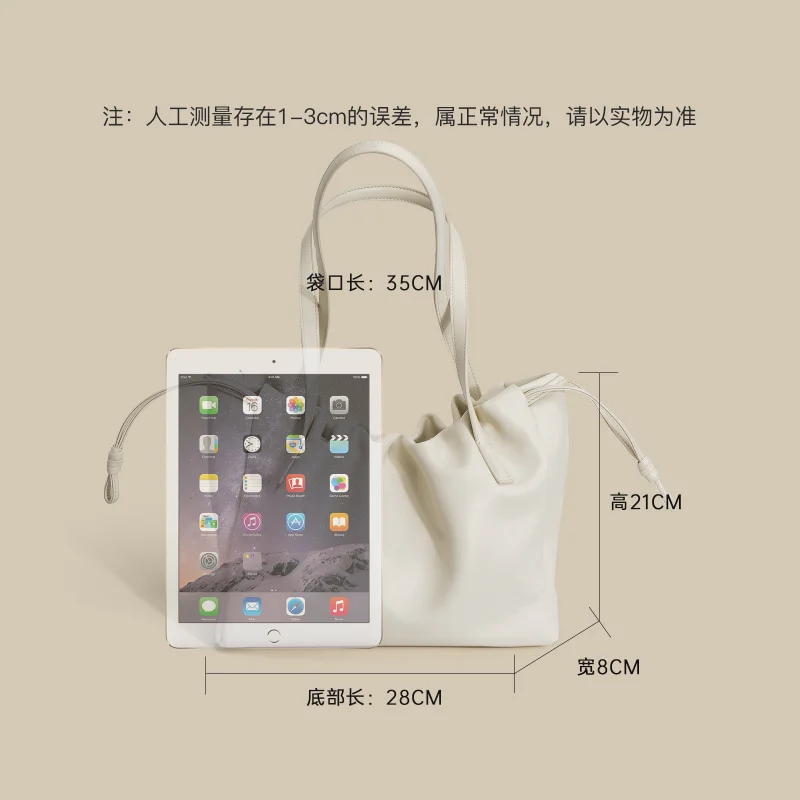 LOERSS  Leather Women Tote Bag Cowhide Shoulder Bag French Drawstring Handbag Pleated Fashion Crossbody Bag Casual Female Bag