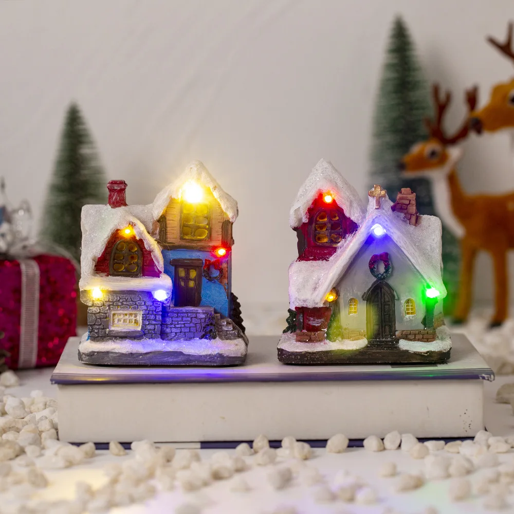 

2023 New Christmas Village Hut Led Glowing Small House Snow Lights Snow House Christmas Decorations for Home Gift Resin Ornament