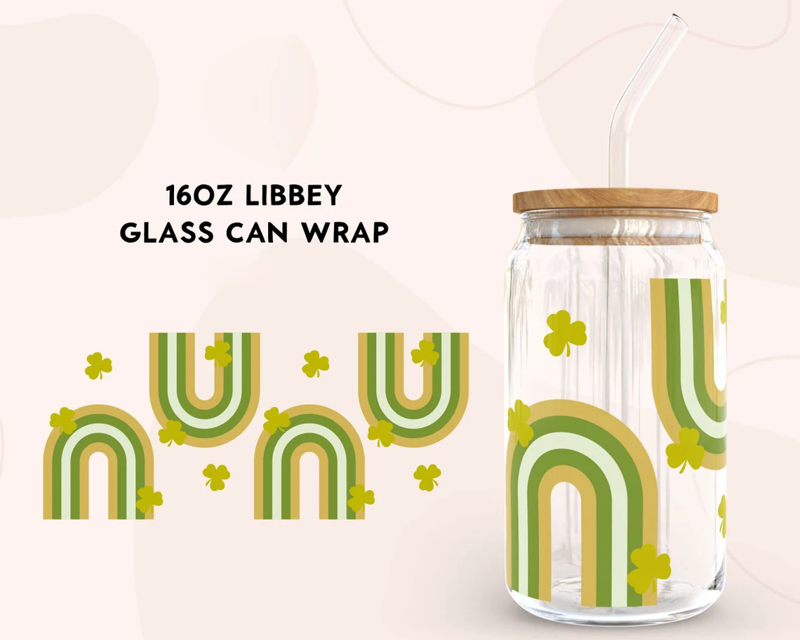 

Lucky Rainbow For Libbey 16oz Can Glass St Patrick's Day UV DTF Coffee Can Wrap Libbey Glass Wrap