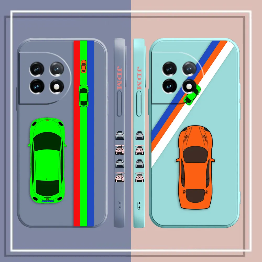 Phone Case For Oneplus 11 10 9 9R 9RT 8 8T 7 7T 5 5T 6 ACE 2 2V NORD Pro Liquid Case Cover Funda Cqoue Shell Cartoon Sports Car