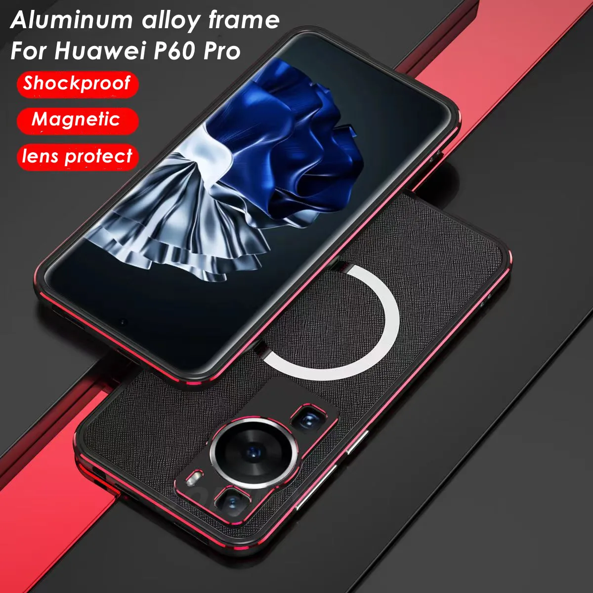 

For Huawei P60 Pro Magsafe Metal Bumper Case Aluminum Frame Magnetic Wireless Charging Cover Metal Carmera Protector Phone Funda