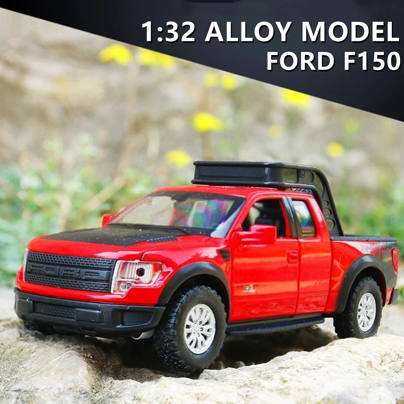 

1:32 пикап Ford Raptor F150, модель автомобиля из сплава, литые металлические игрушки, модифицированные детские игрушки с подсветкой