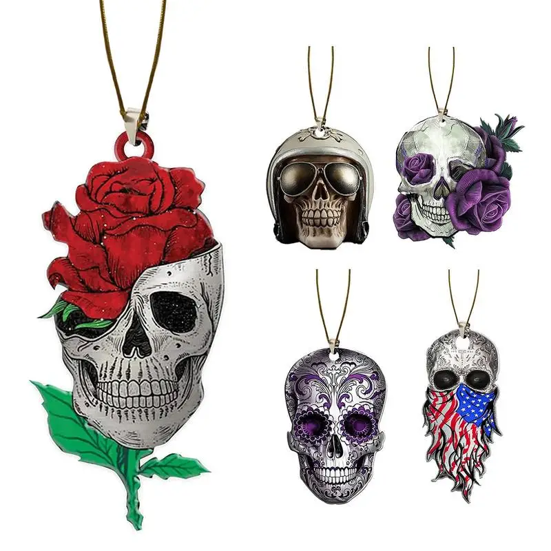 

Acrylic Skull Head Hang Decor Car Horror Skull Shape Rear View Mirror Pendant For Halloween Car Decoration Interior Accessories