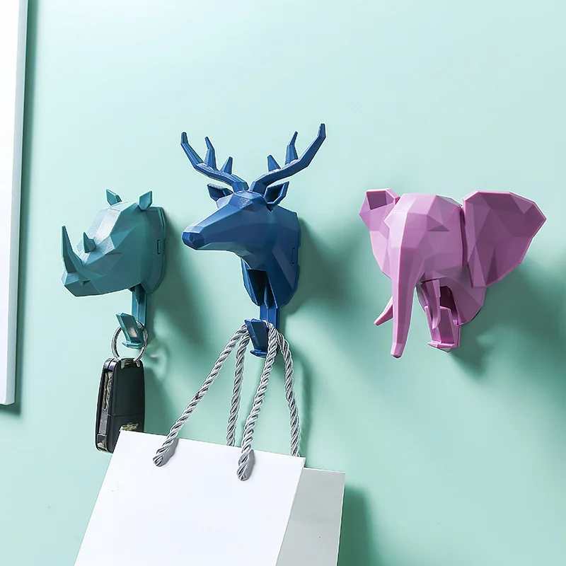 

Three dimensional animal head hook strong viscose creative cute hole free dormitory student deer head coat wall hook