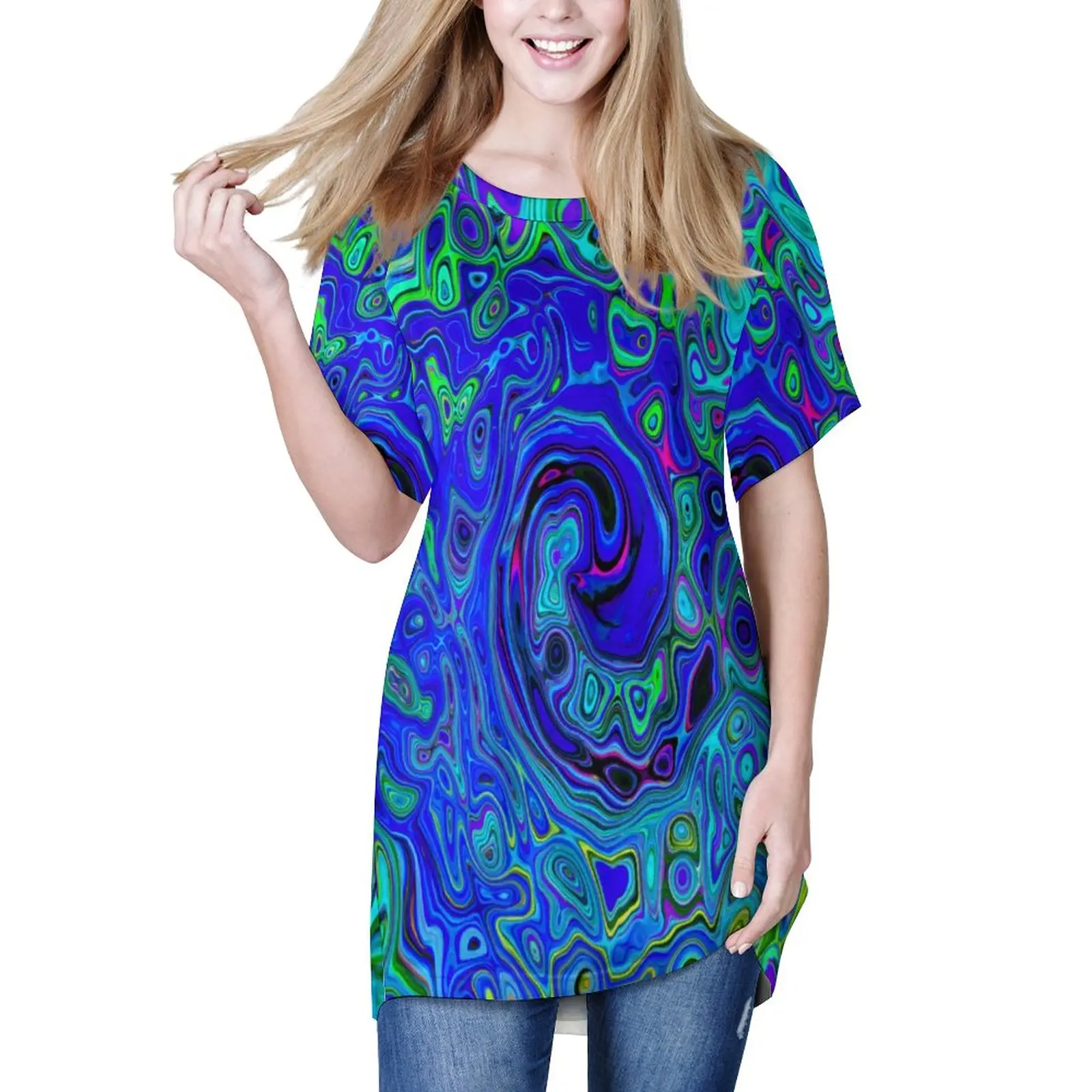 

Hippy Violet Print T Shirts Abstract Liquid Swirl Casual Oversized T-Shirt Short Sleeve Funny Tshirt Beach Stylish Loose Tees