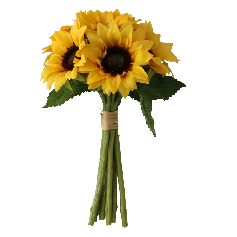 6 Heads Artificial sunflower Flowers Bouquet Silks Flowers  for Home Bridal Wedding Car Party Festival  Gifts DIY Vase Decor