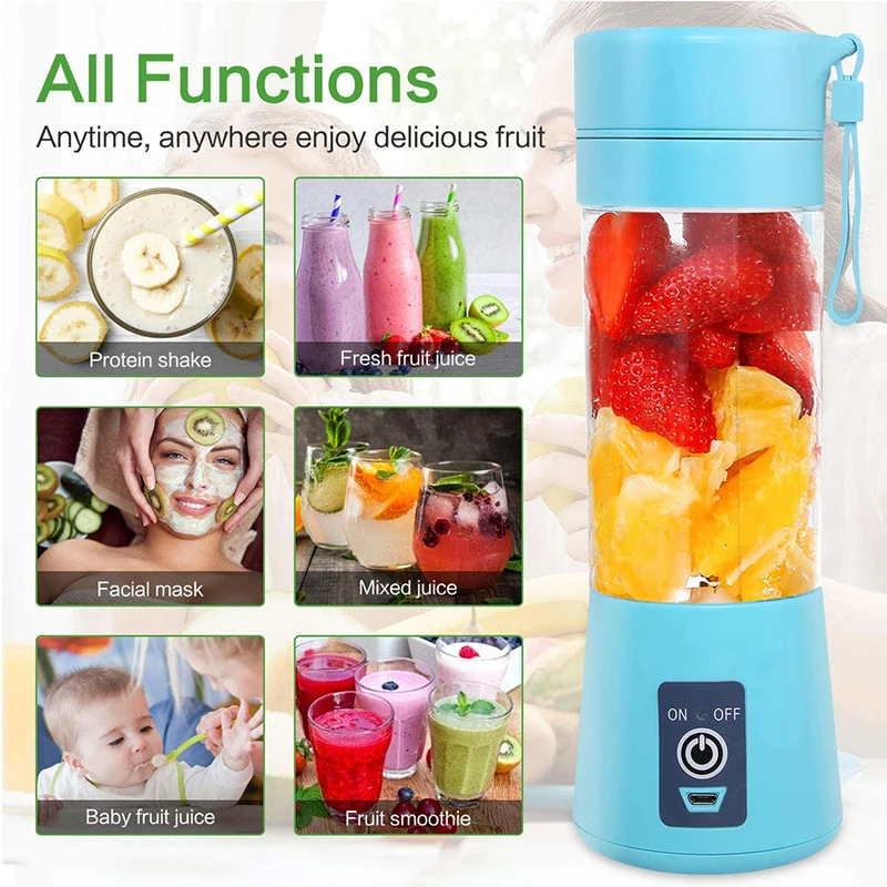

380ML Powerful Portable Blender for Smoothies Shakes USB Rechargeable Food Processor Fruit Mixer Machine Mini Juicer Blender Cup