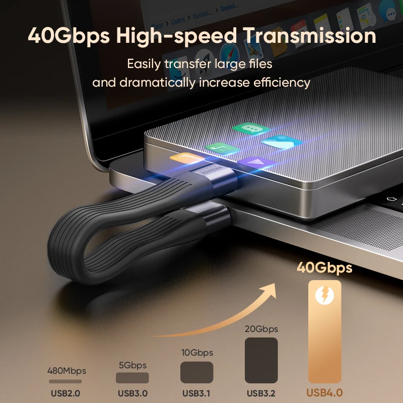 Фото NNBILI USB4.0 Кабель даты Портативный брелок 240 Вт 5 А Кабель USB C для быстрой зарядки 40 Гбит/с Передача данных 8K 60 Гц Видеодисплей ﻿ №3