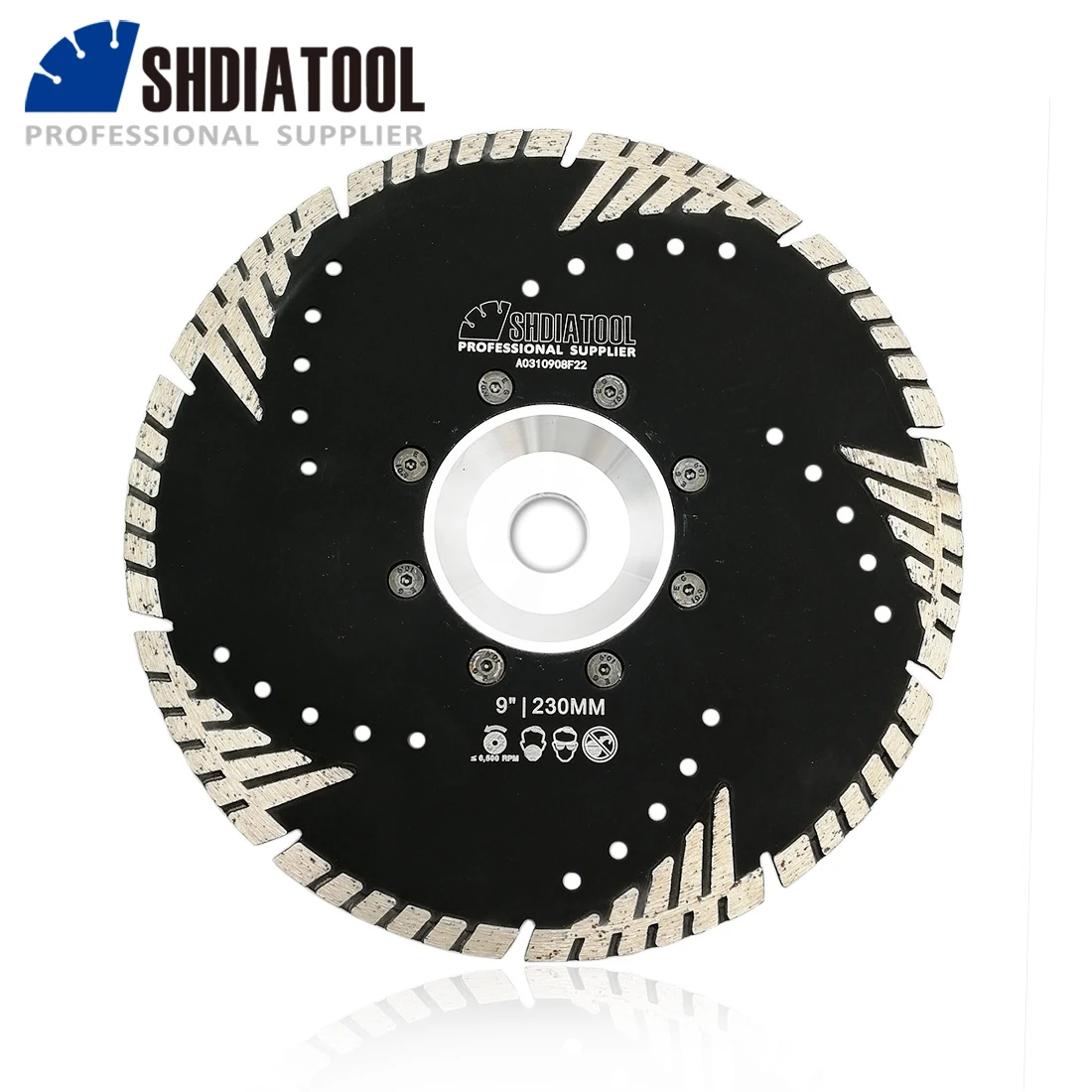 

SHDIATOOL Dia 9"/230mm Diamond Turbo Blade Slant Protection Teeth Cutting Granite Marble concrete Hard Stone 22.23mm Flange