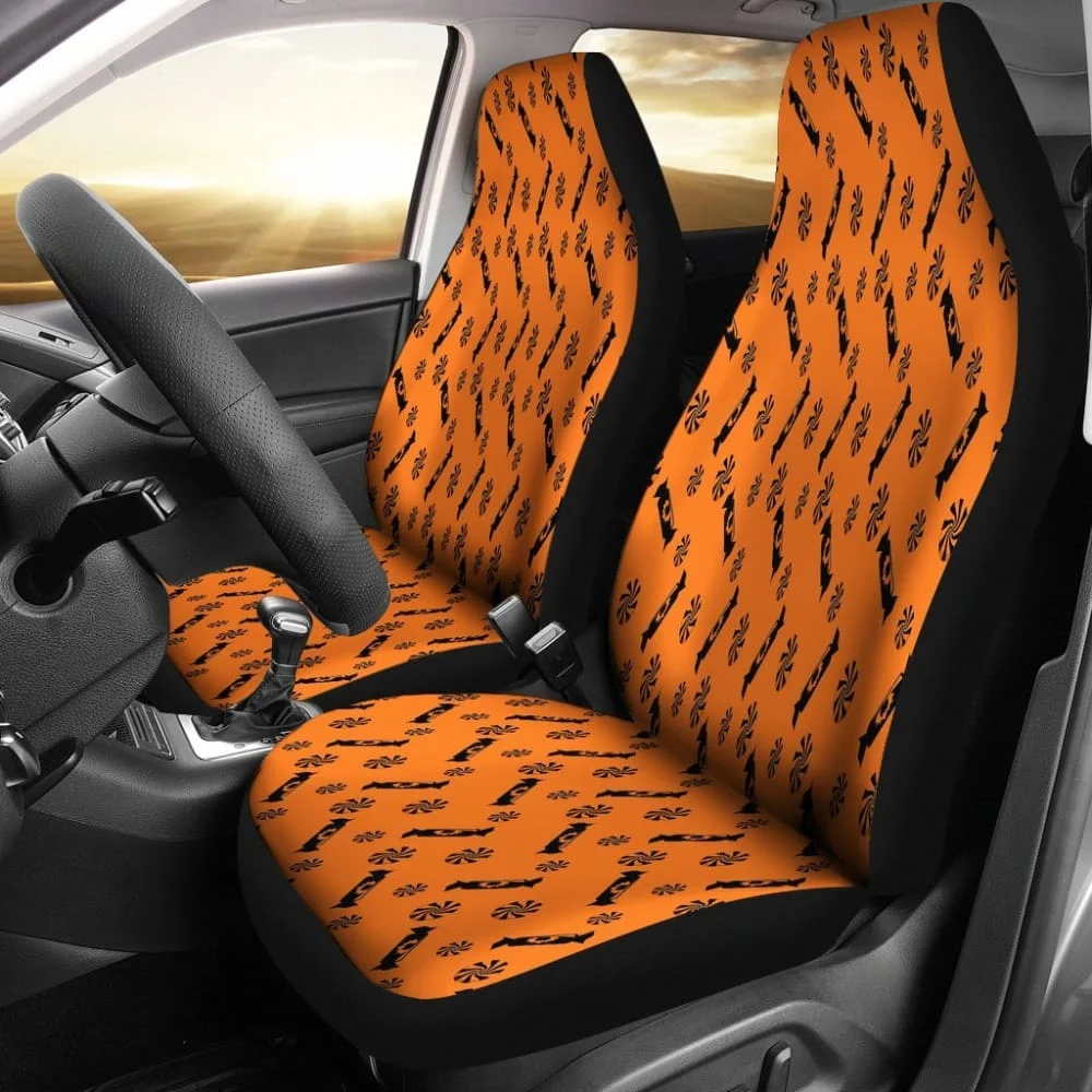 

Trick Or Treat Orange Black Candy Spooky Car Seat Covers,Pack of 2 Universal Front Seat Protective Cover