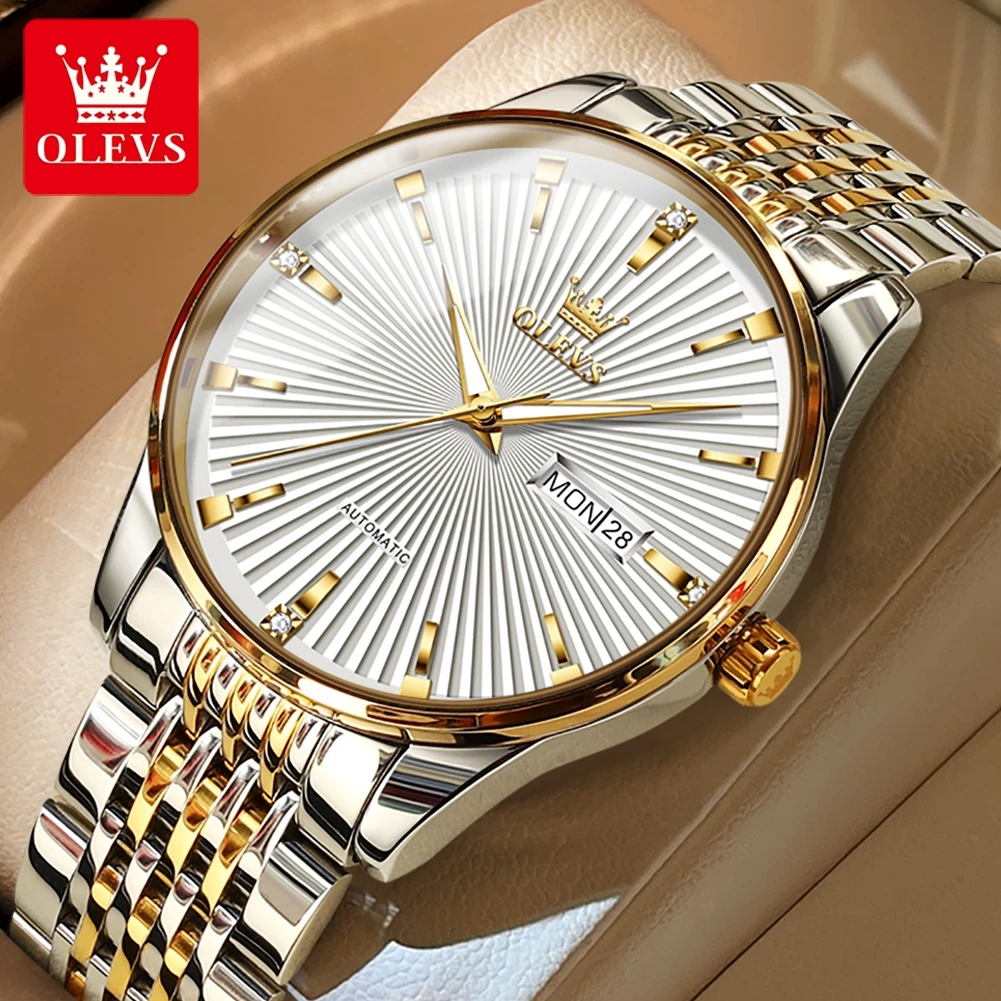 

OLEVS Elite Silver Stainless Steel Self-wind Men Mechanical Watches Luxury Business Waterproof Luminous Automatic Watch Man 6653