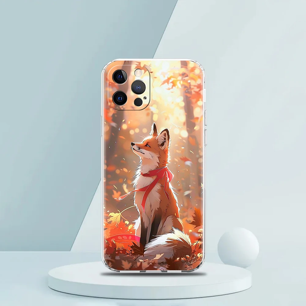 Фото Мягкий прозрачный чехол из ТПУ для iPhone 16, 15, 14, 13, 12, 11 Pro Max 16E 8 7 Plus XS Max, противоударный корпус, милая животное, лиса №2