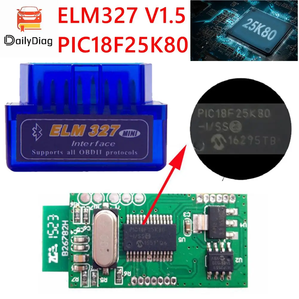 Супер Мини ELM327 с двойным Pic18f25k80 OBD2 ELM 327 V 1,5 Bluetooth Автомобильный диагностический сканер для OBDII диагностические инструменты