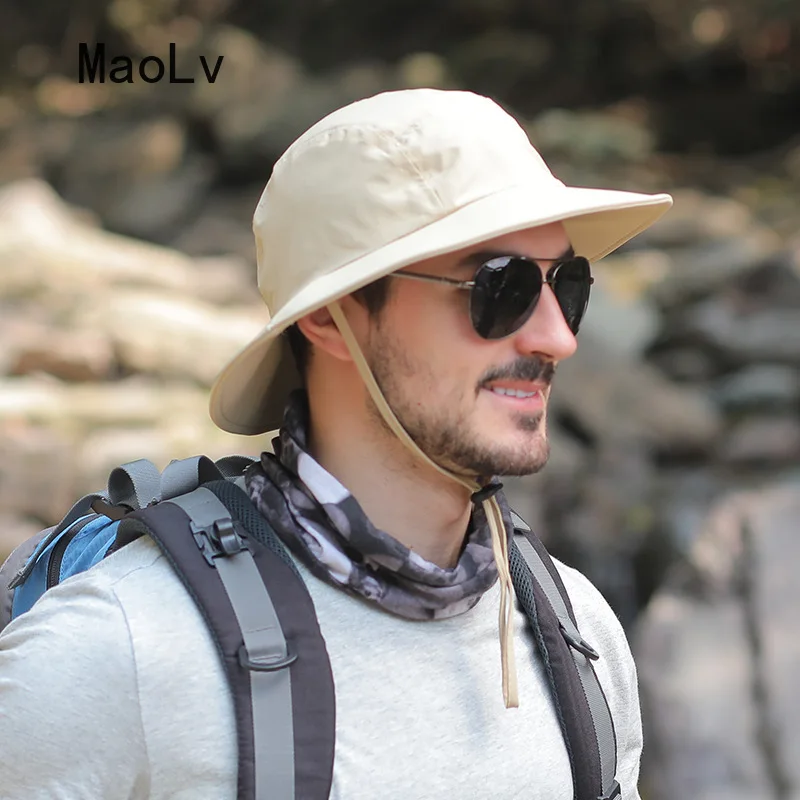 

Hat Men Summer Breathable Thin Sun Hat Bucket Hat Male Windproof Outdoor Short Brim Hiking Fishing Caps UV Protection Safari Hat