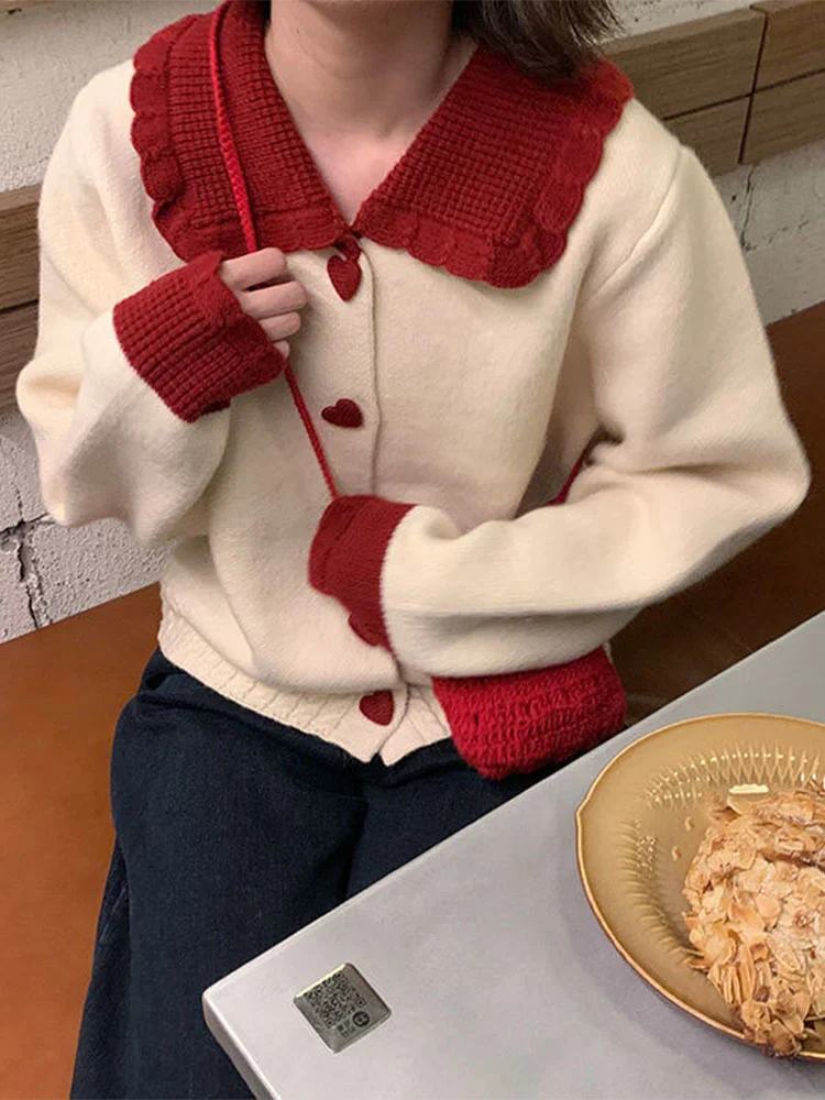 

Sweet Women Sweater Cardigan Loose Casual Peter Pan Collar Knitted Pullovers Autumn Winter Korean Fashion Female Jumper Suéteres
