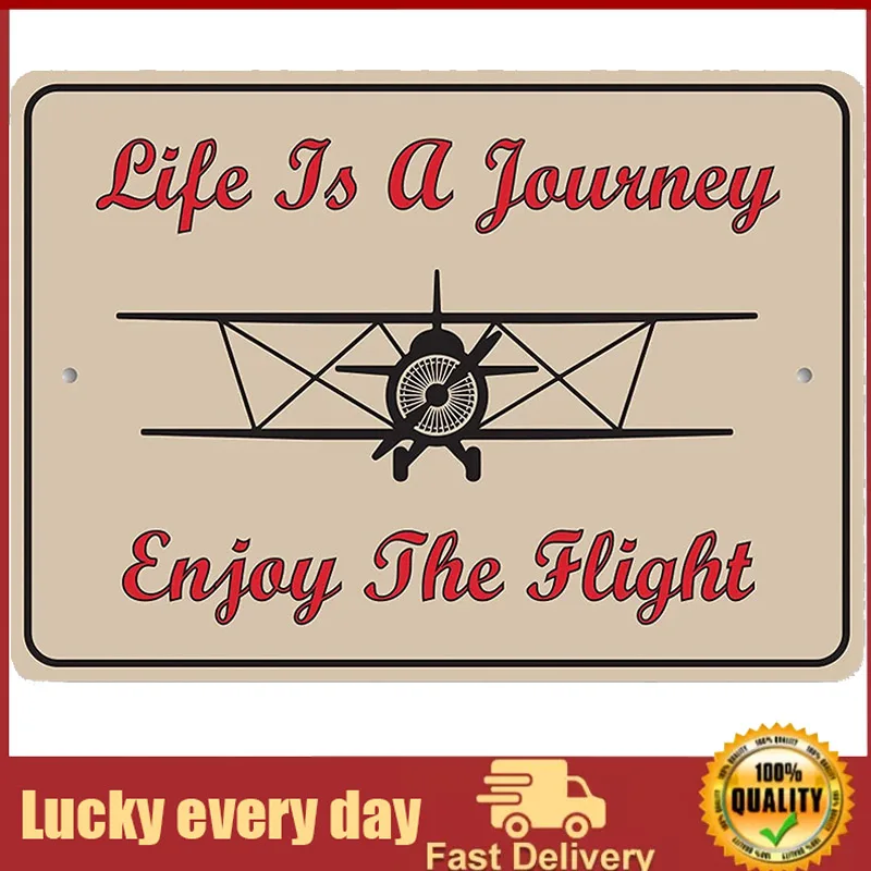 

Cute Airplane Sign Life is A Journey Take Flight Sign Plane Lover Hangar Sign Dad Gifts Metal Sign Funny Home Decor Tin Sign