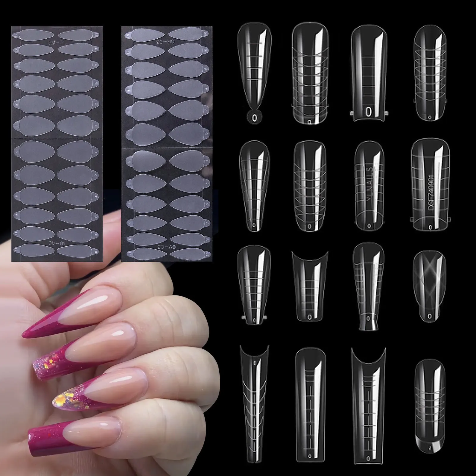 

24pcs Nail Form Supplies For Poly UV Gel Quick Extension Building Mold Membrane French False Nail Mold Tips AccessorY DIY Salon