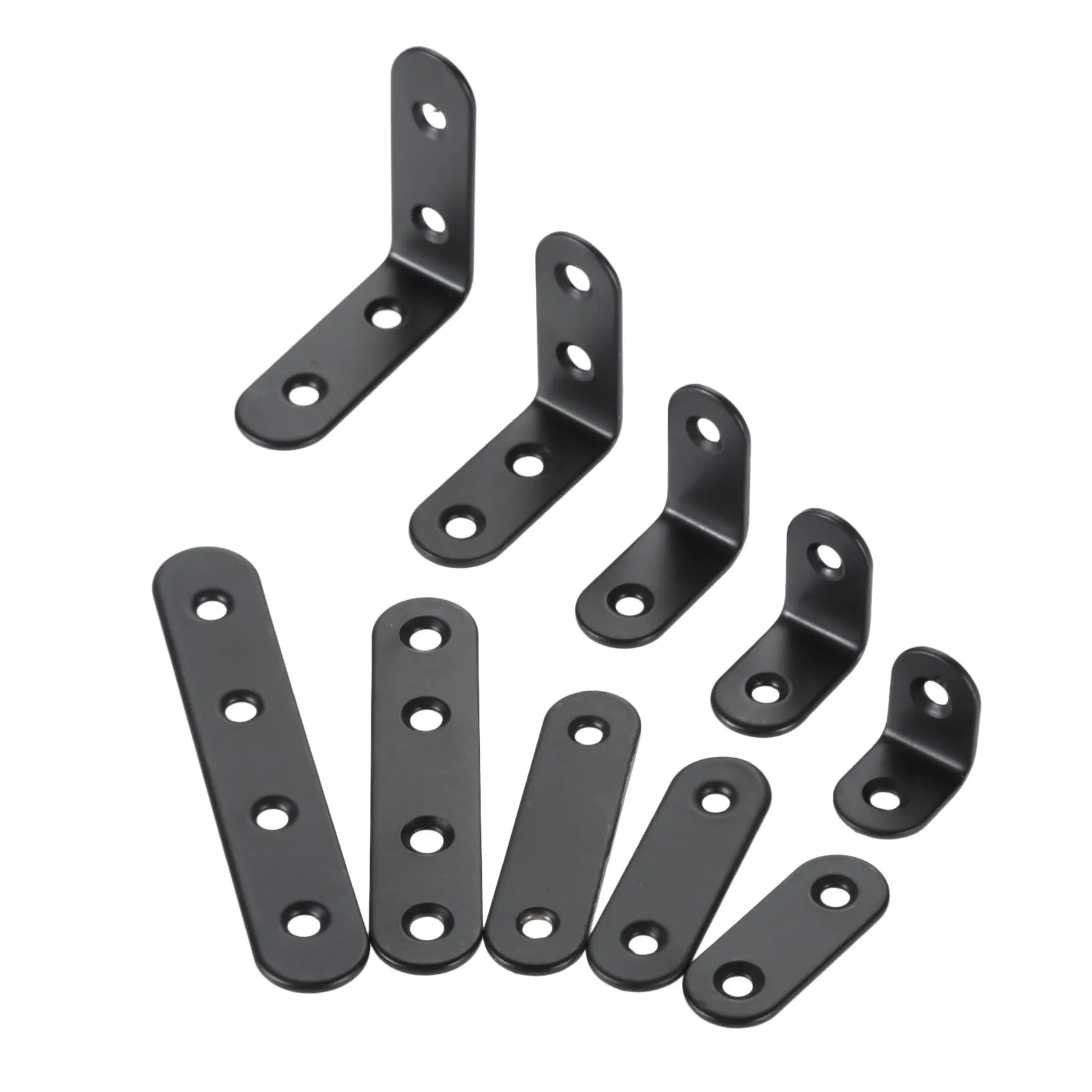 

DRELD 10pcs Stainless Steel Supporting Black L-Shaped Brackets With Screws Fixing Right Angle Corners Brace Furniture Hardware