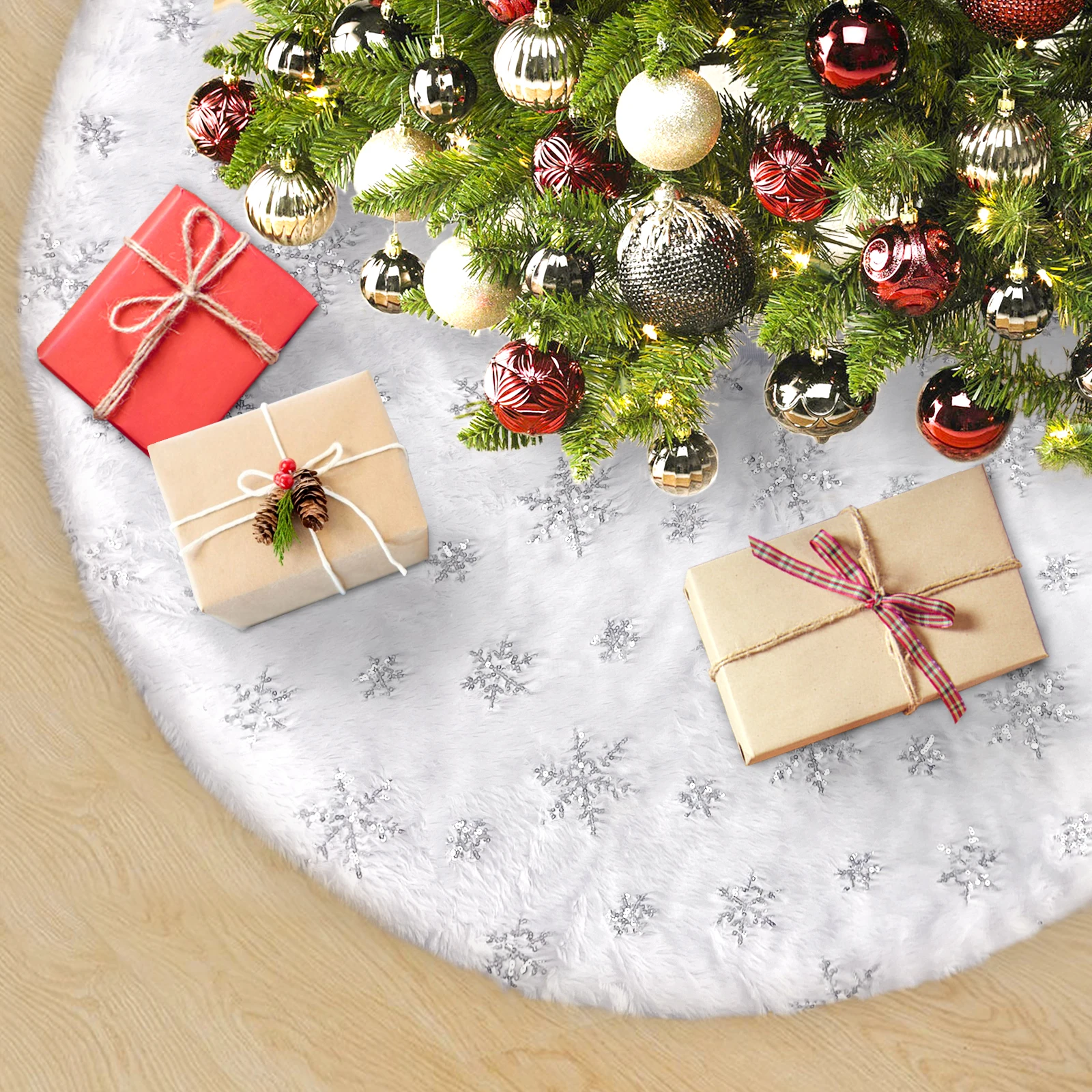 Белая Юбка Для Рождественской Елки Роскошное Искусственное Мех С Серебряными